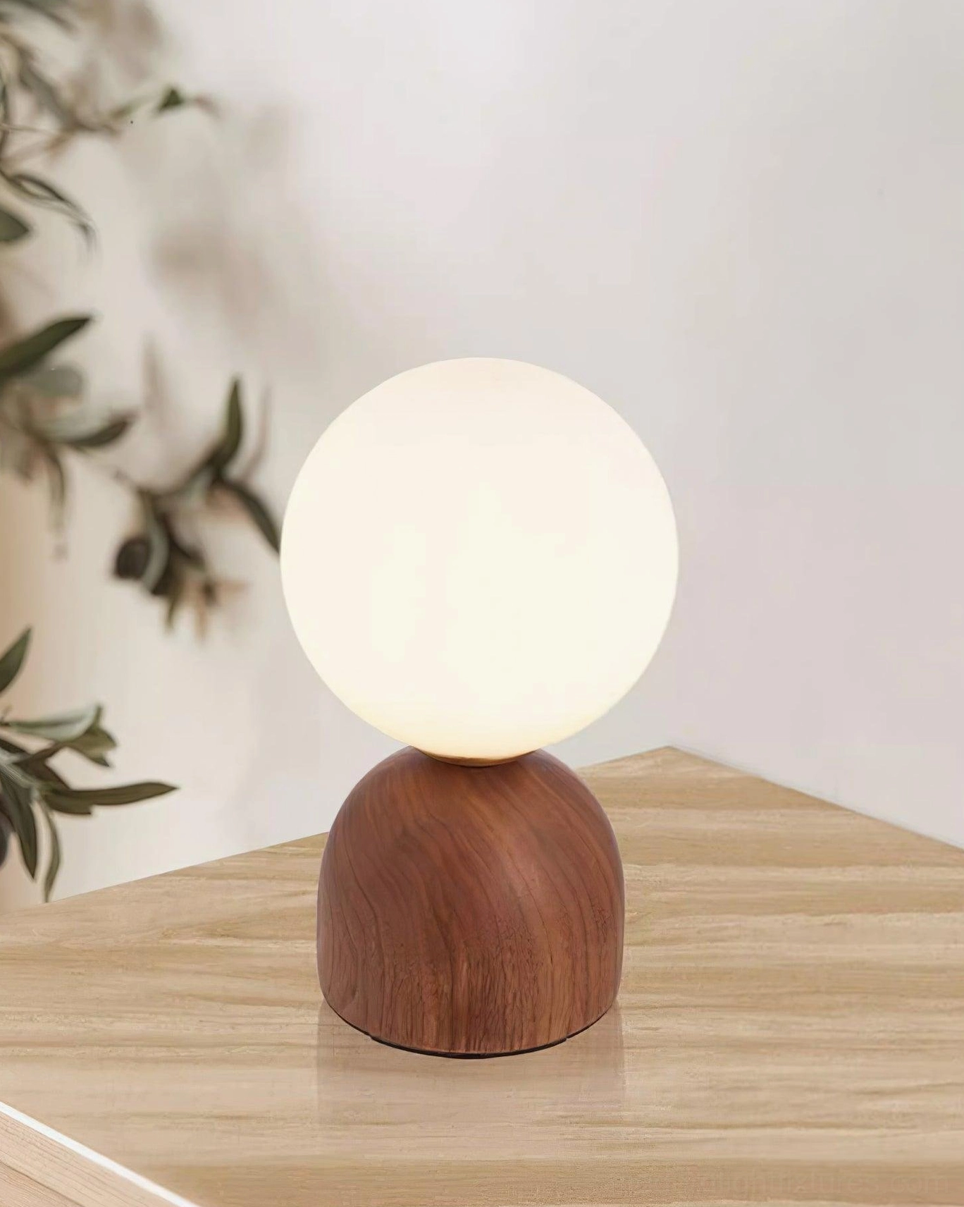 Contemporary wood knuckle table lamp frosted glass warm light ambiance home interior