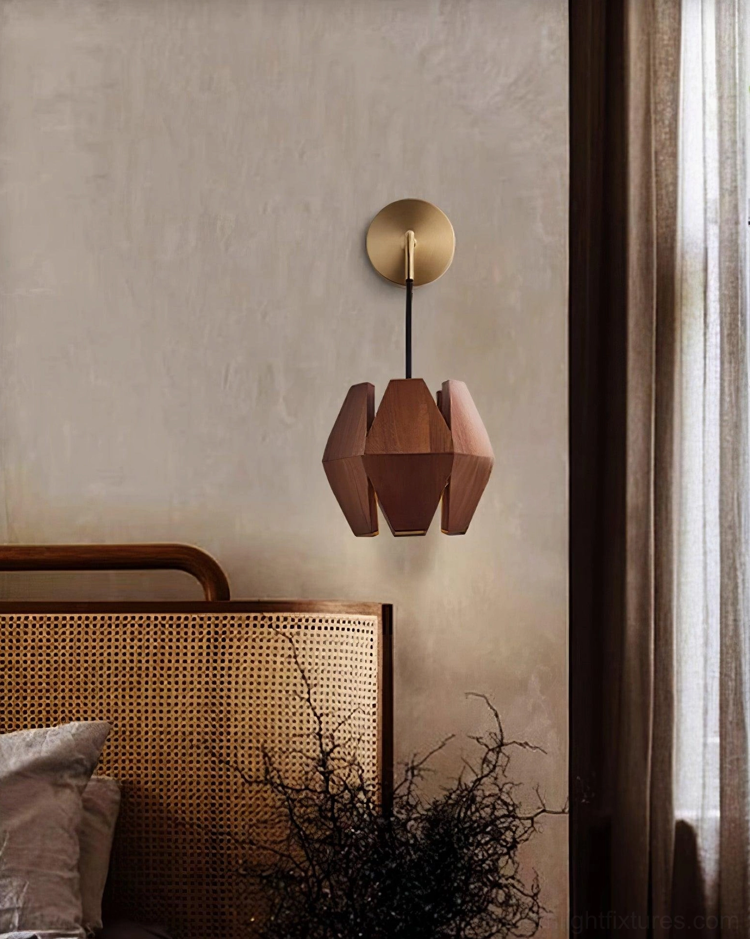 Astris wood wall lamp contemporary bedroom accent lighting warm brass hardware