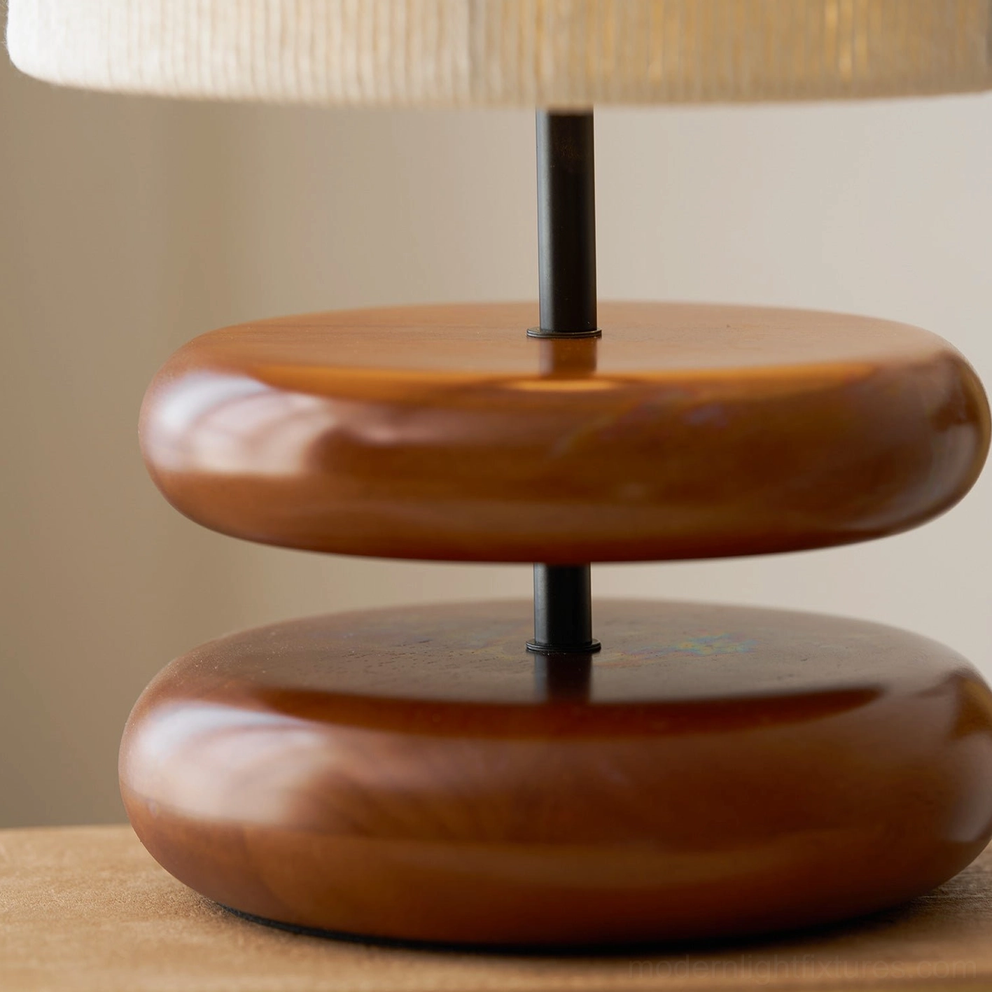 Contemporary wooden table lamp with stacked base for modern home lighting needs