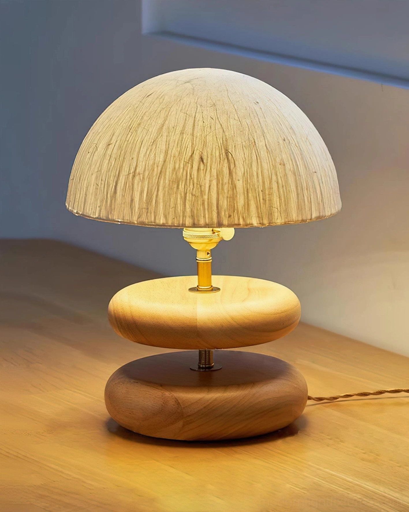 Contemporary table lamp wooden rings design walnut finish sustainable material modern home decor