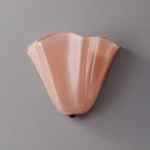 Corala wall lamp in peachy-pink with scalloped glass design, close-up detail of fluted shade