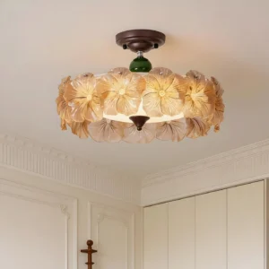 Coralia organic glass pendant lamp installed in bedroom ceiling - overhead view with botanical styling