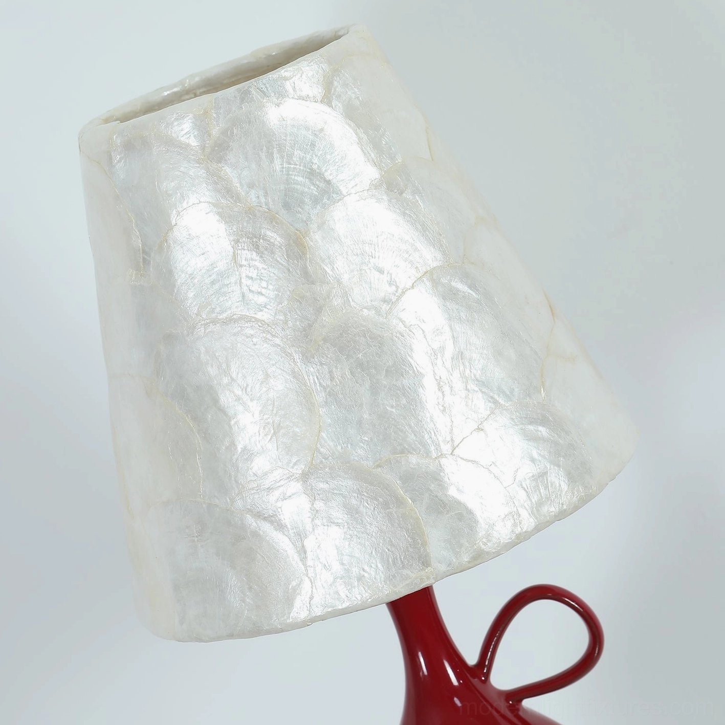 Coravie ceramic and capiz shell table lamp side-by-side comparison showing color finish and scale proportions