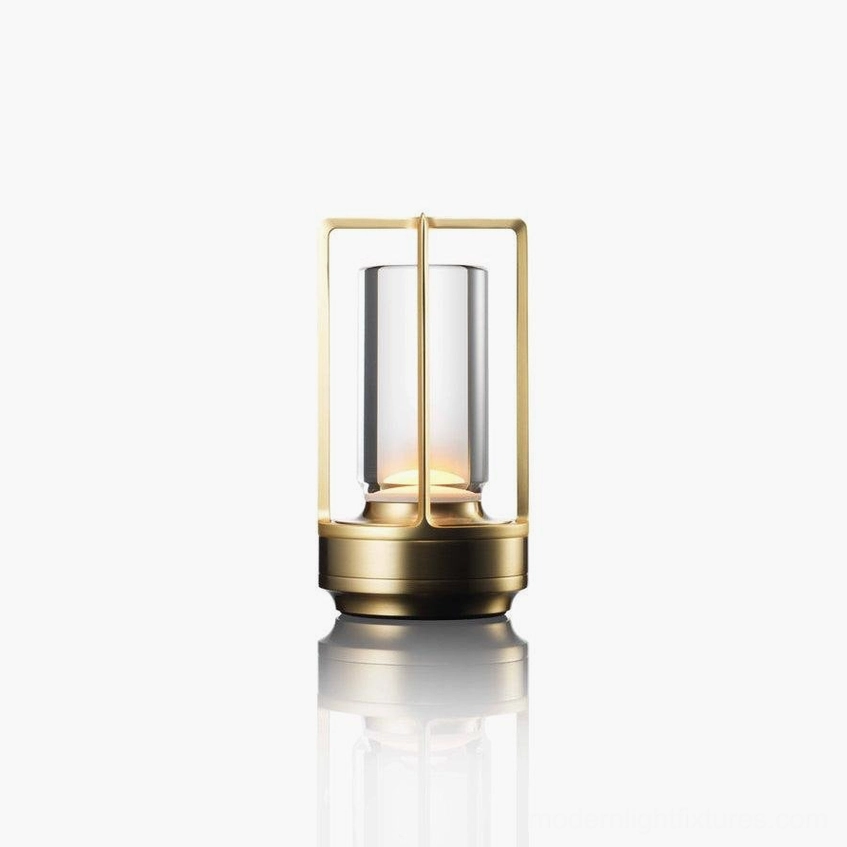 Cordless table lamp reflective metal framework ambient light amplification cozy luxury