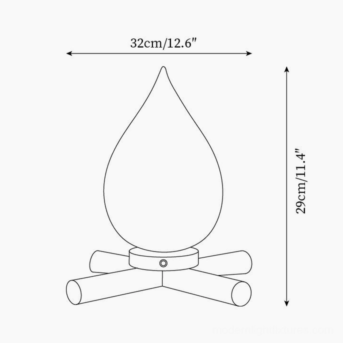 Technical orthographic drawing of large cordless table lamp, 32cm diameter x 29cm height specifications