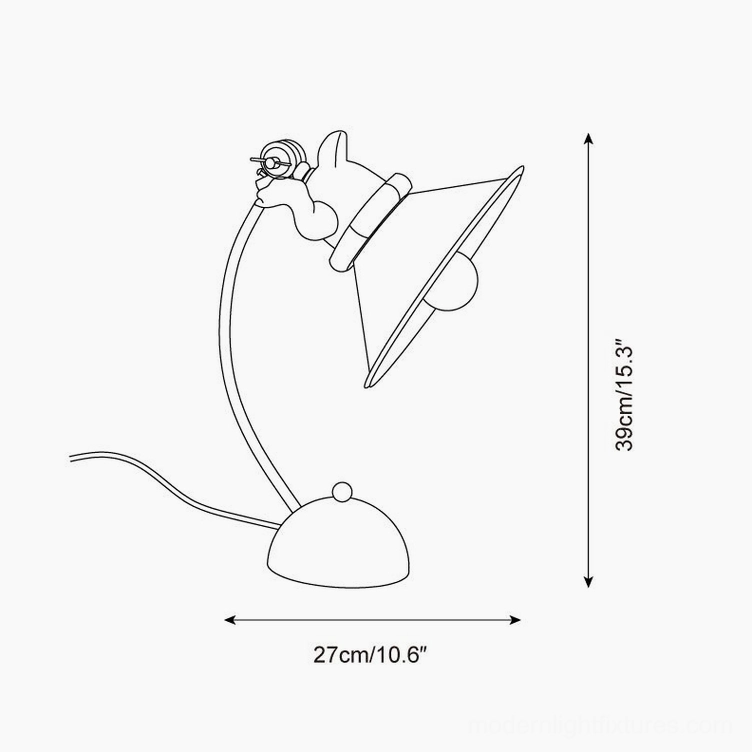 Corgi table lamp reverse schematic technical drawing displaying back view dimensions and design specifications for decorative lamp