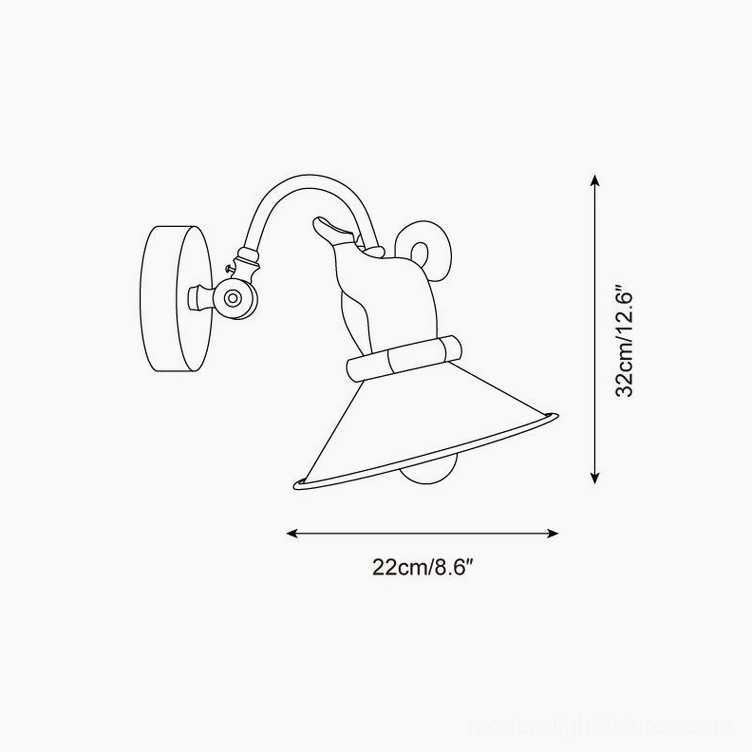Technical orthographic drawing of corgi wall lamp showing front dimension details, 22cm width and 32cm height specifications
