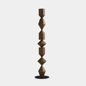 Costantina walnut stacked geometric floor lamp front view studio shot modern minimalist design