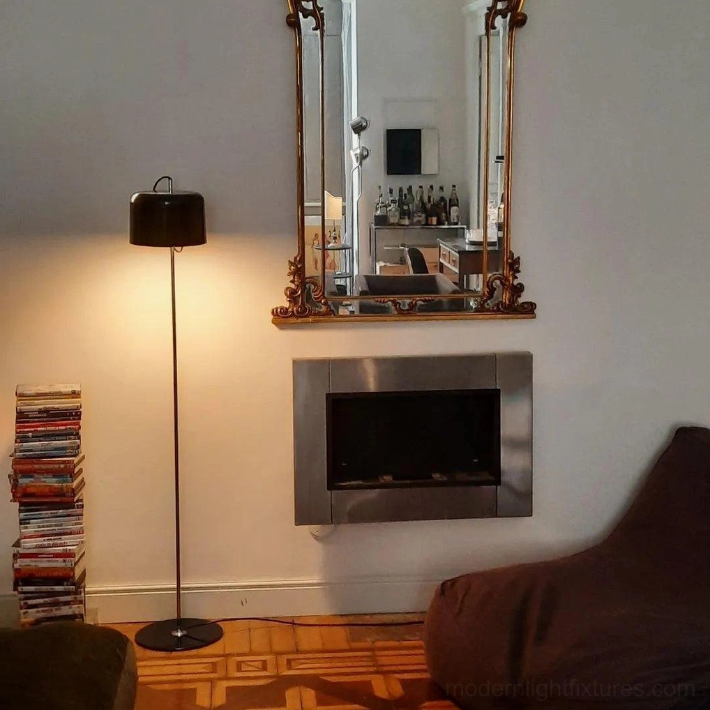 Coupé modern floor lamp with black shade and chrome pole in refined home decor styling