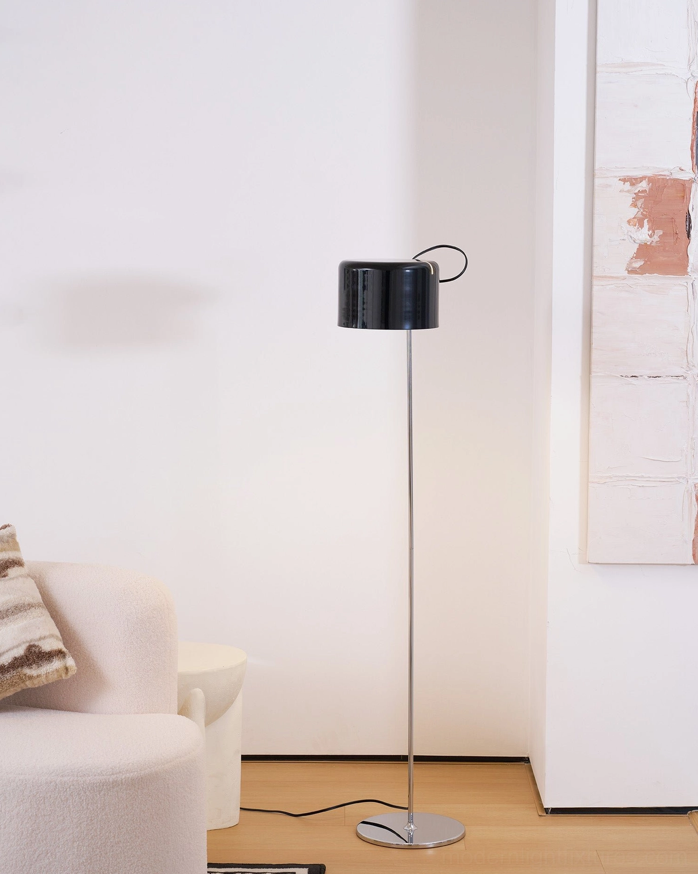 Sleek adjustable floor lamp with geometric silhouette in contemporary minimalist interior design