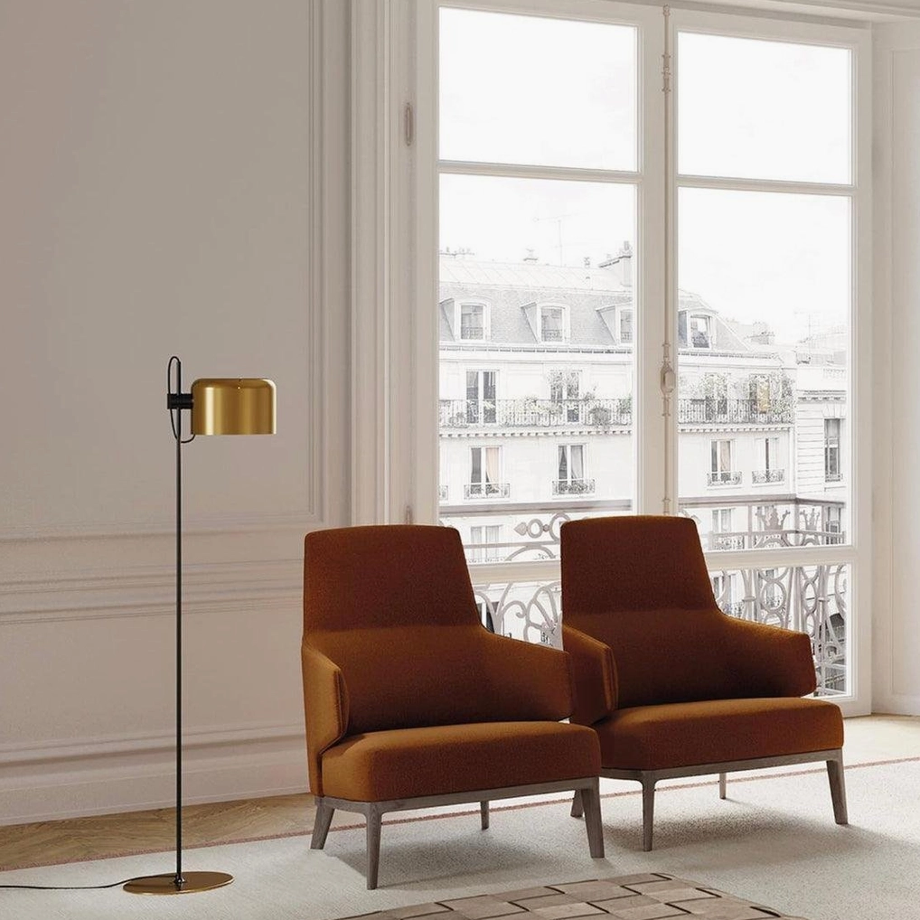 Contemporary adjustable floor lamp with geometric design in modern artistic interior setting
