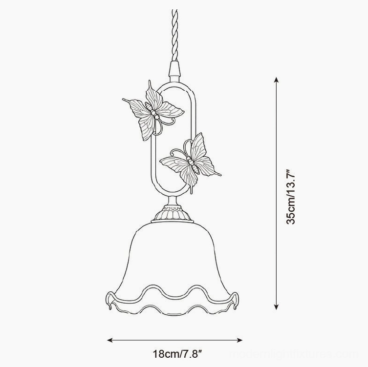 Crackle bell amber glass pendant light technical schematic, 35cm height 18cm bell shade with vintage texture