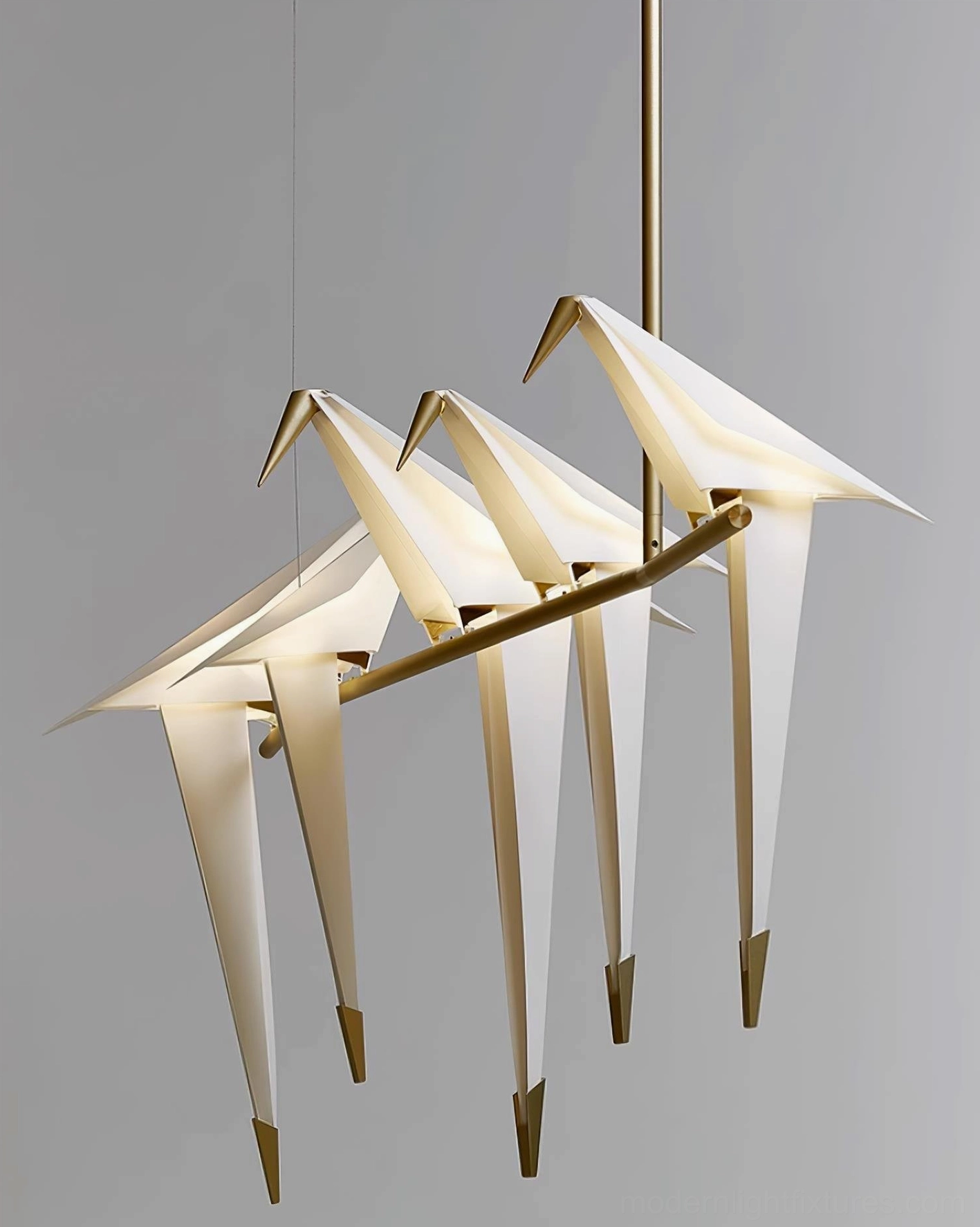Origami crane chandelier ambient warm lighting bedroom living space