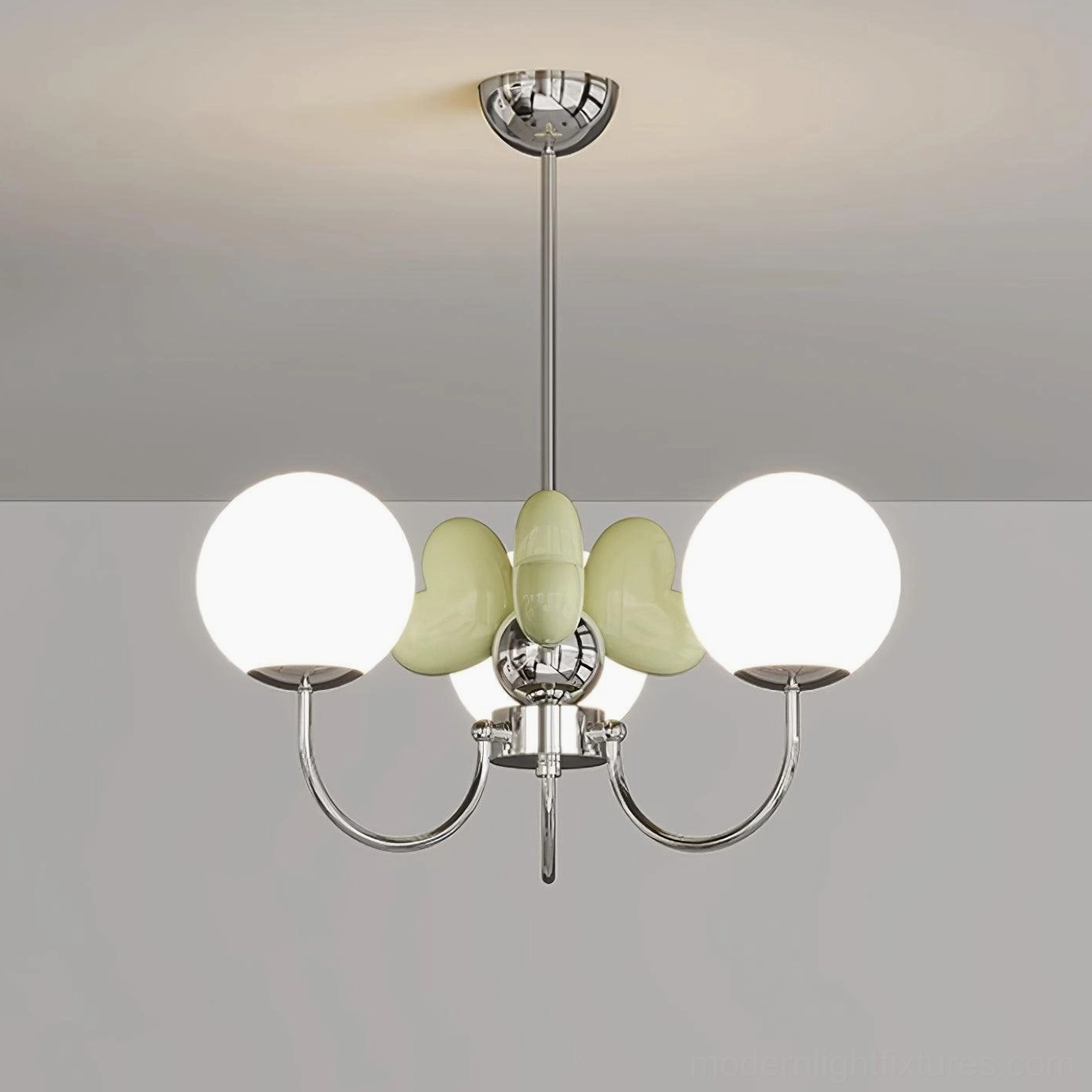 Cream Nica chandelier installed in home - functional modern pendant light for living spaces
