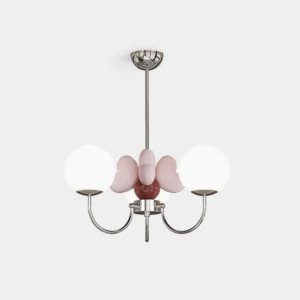 Cream Nica petal glass chandelier front view with chrome frame on white background - modern minimalist pendant light
