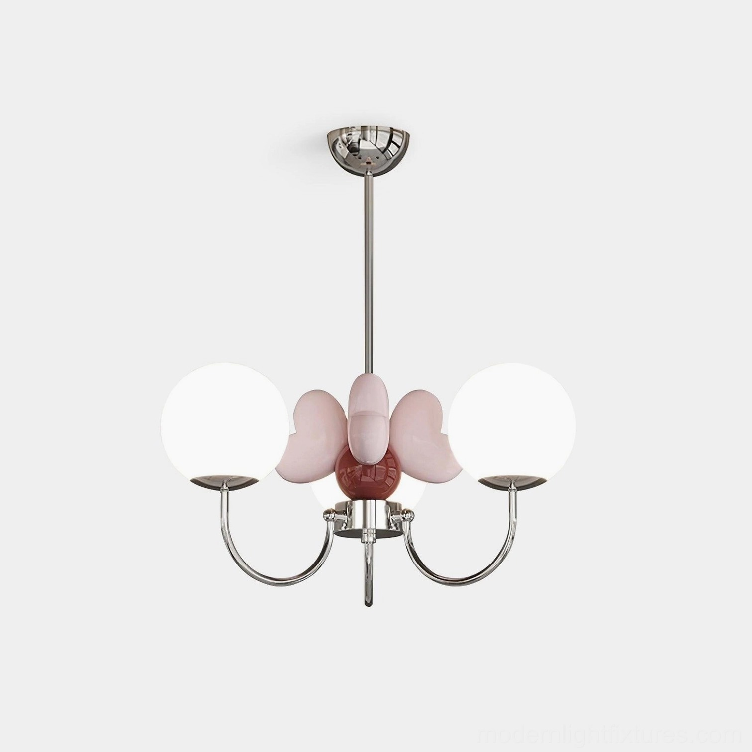 Cream Nica petal glass chandelier front view with chrome frame on white background - modern minimalist pendant light