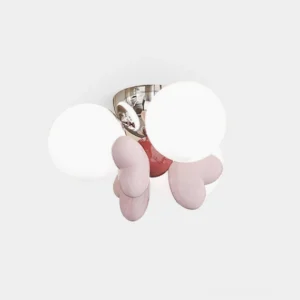 Cream Nica frosted glass grape ceiling light with chrome base and decorative resin pendants, front three-quarter view against white background
