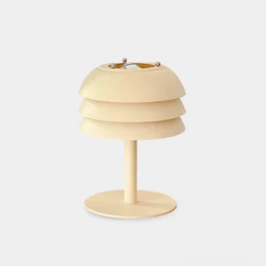 minimalist tiered cream ceramic table lamp front view studio shot modern design
