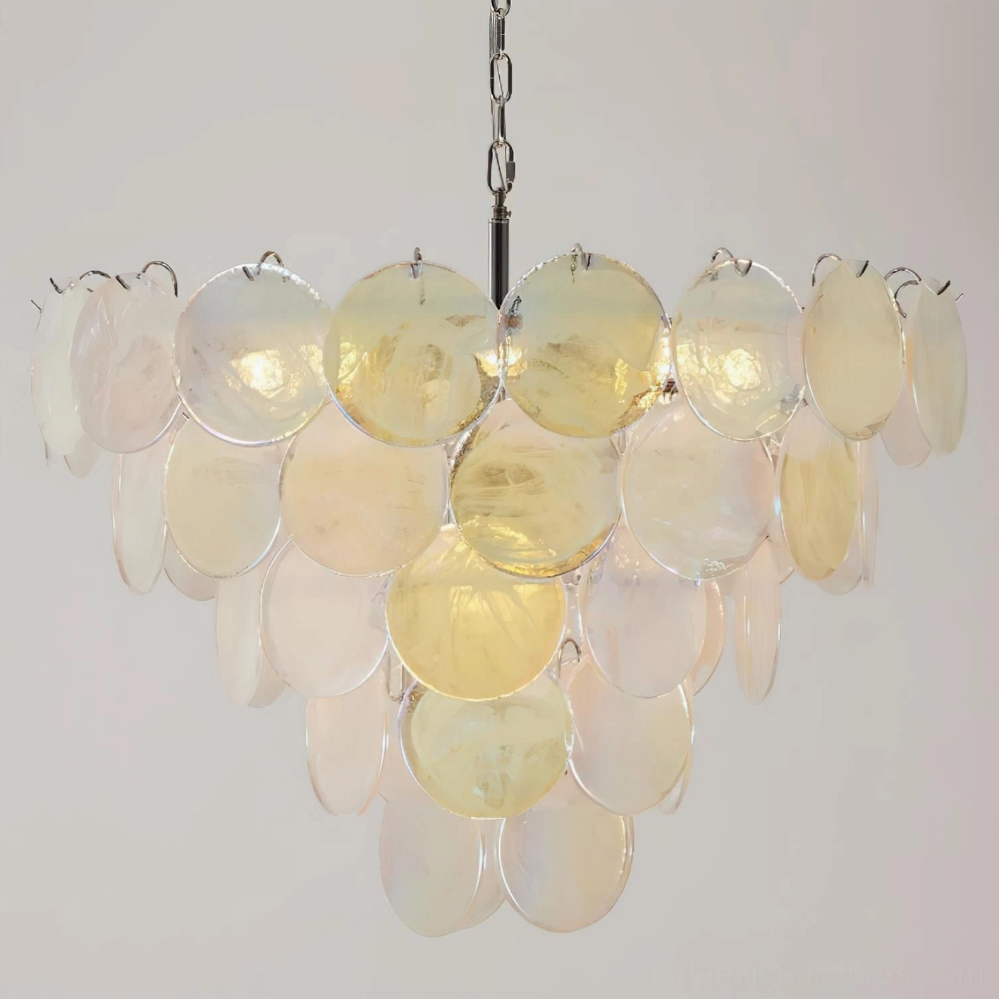 Cream yellow soft hand-blown translucent glass disc chandelier studio professional overhead