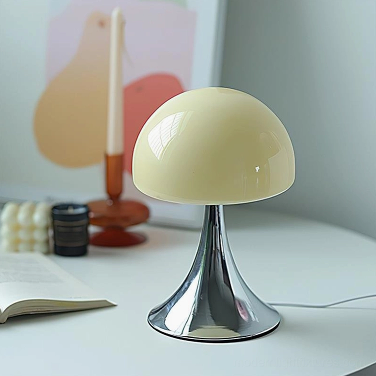 Cream Yellow Mushroom Table Lamp with Smooth Glossy Shade - Modern Desk Accent