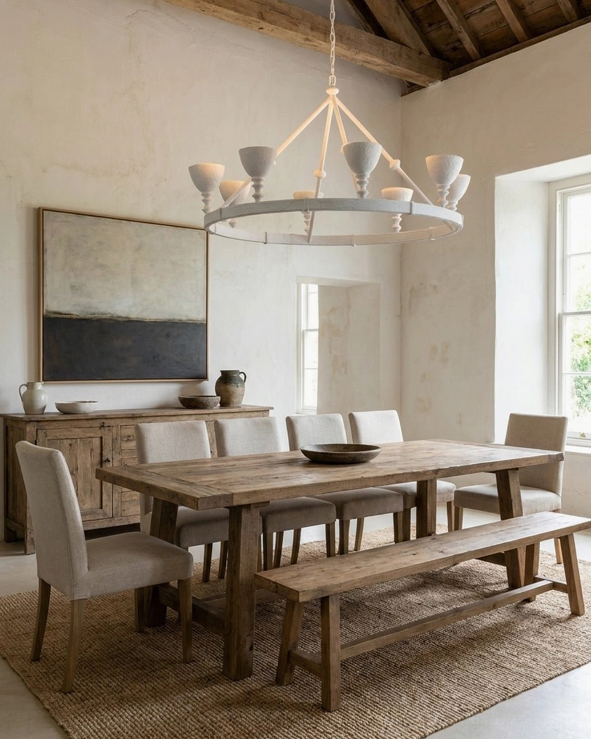 Cremora ring chandelier showing hand-finished brass and resin components with refined rustic character