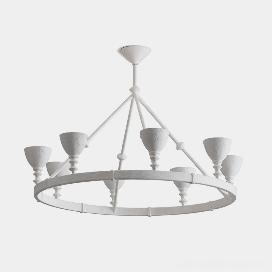 Cremora white ring chandelier overhead view showing sculptural circular form with textured matte finish and goblet-shaped candle cups