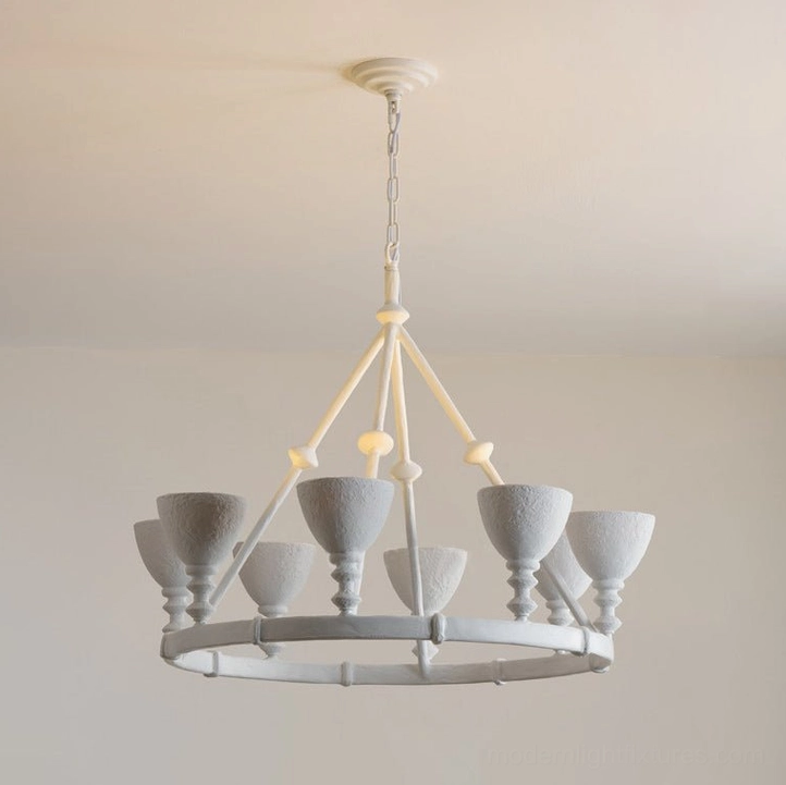 Cremora compact white ring chandelier 80cm diameter with textured matte finish and goblet candle cup styling