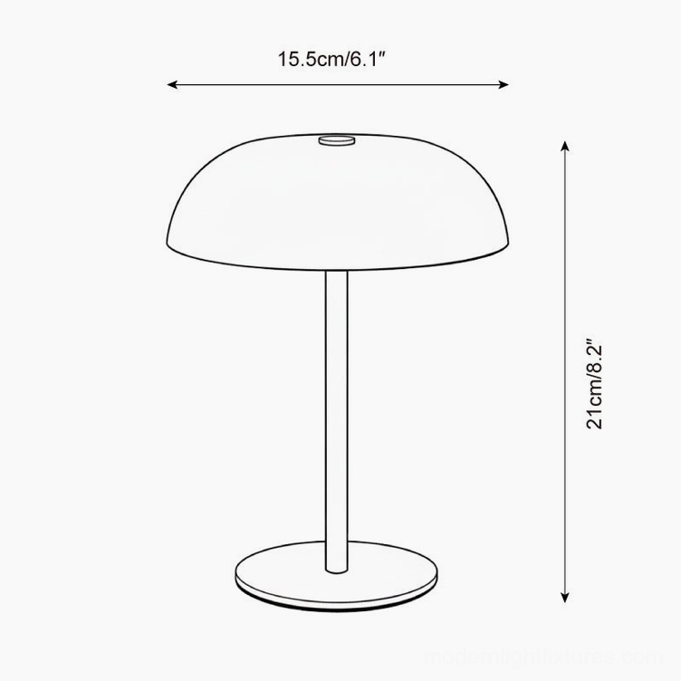 Crescent LED table lamp technical specification drawing showing dimensions 15.5cm width by 21cm height