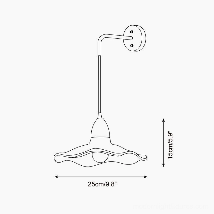 Technical dimension drawing of crested wave wall sconce showing 25cm width and 15cm height specifications