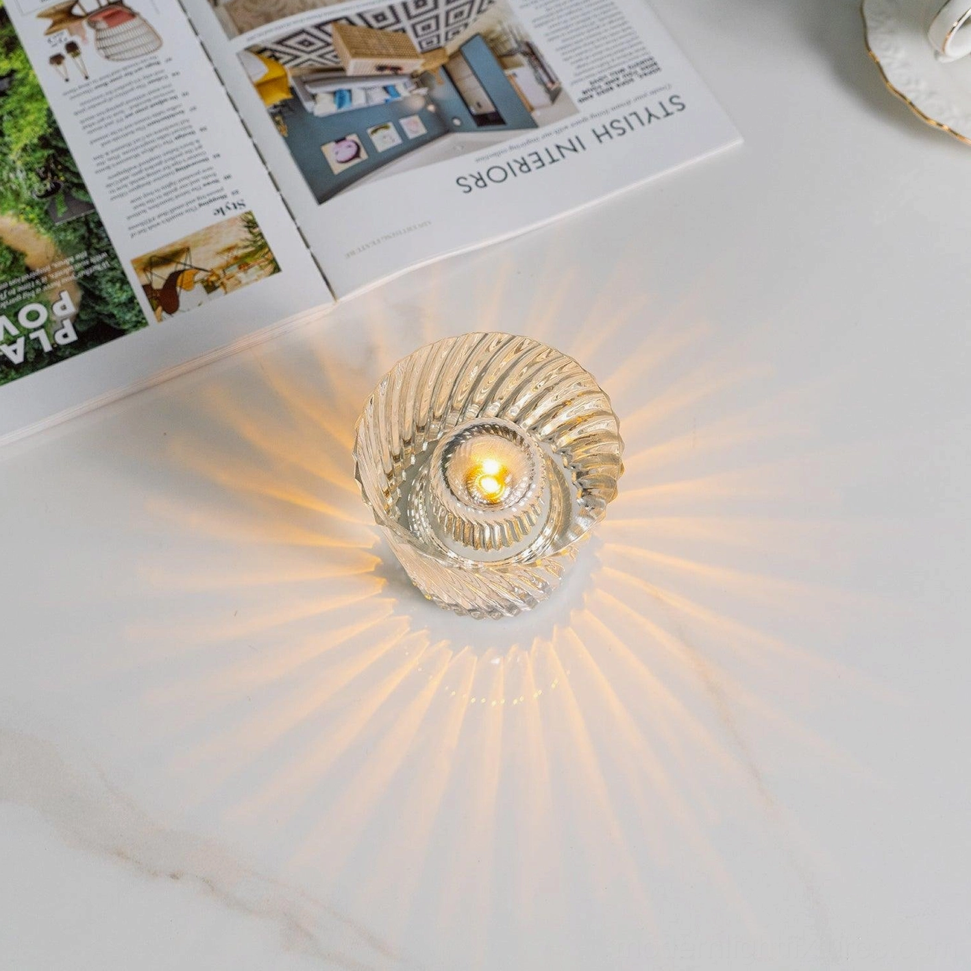 Crystal diamond table lamp ambient layering technique, multiple units at height variation, decorative lighting arrangement strategy