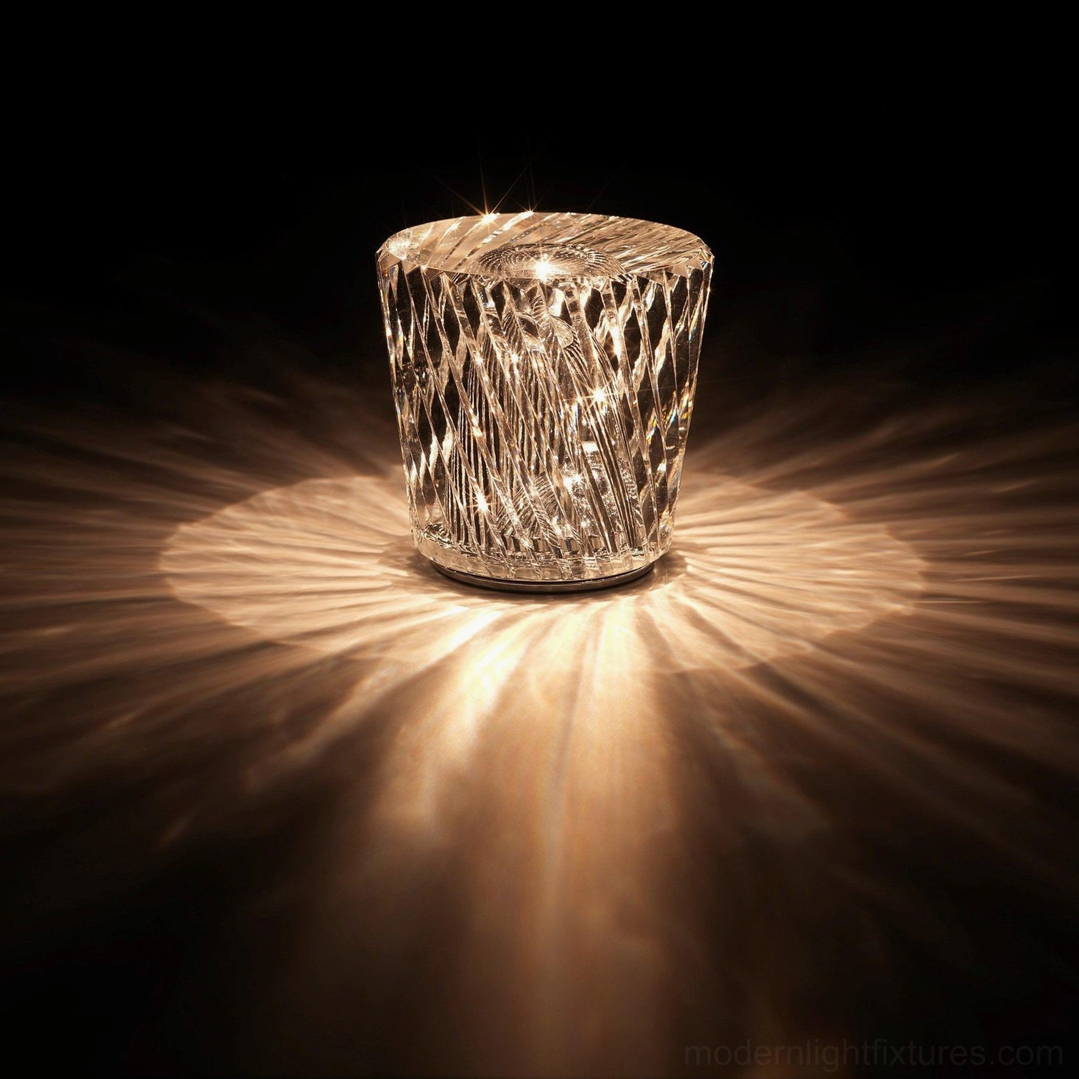 Crystal diamond table lamp art deco revival styling, geometric facet design homage to 1920s design era, vintage-inspired