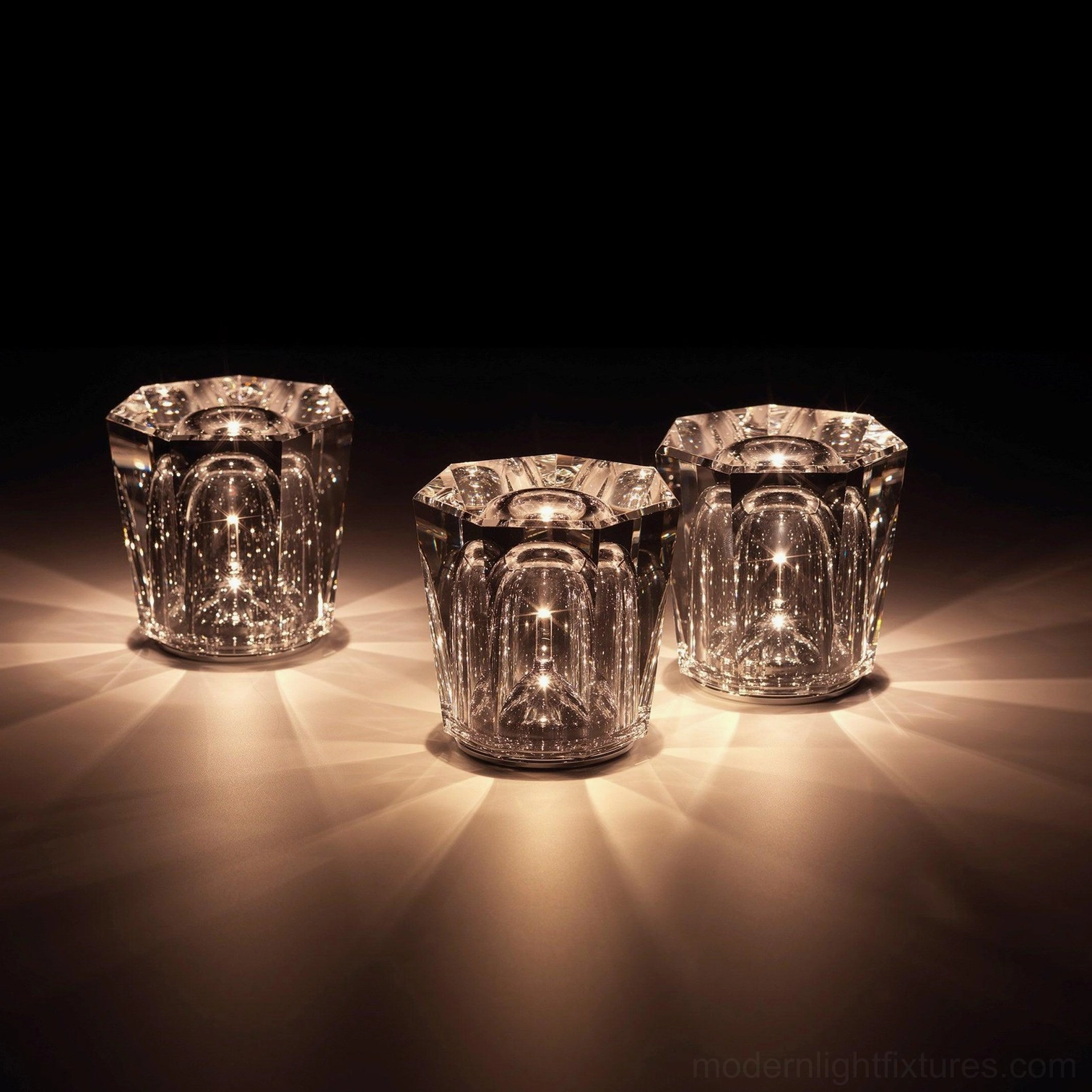 Hand-cut crystal diamond table lamp contemporary styling, minimalist interior design accent, warm ambient light source