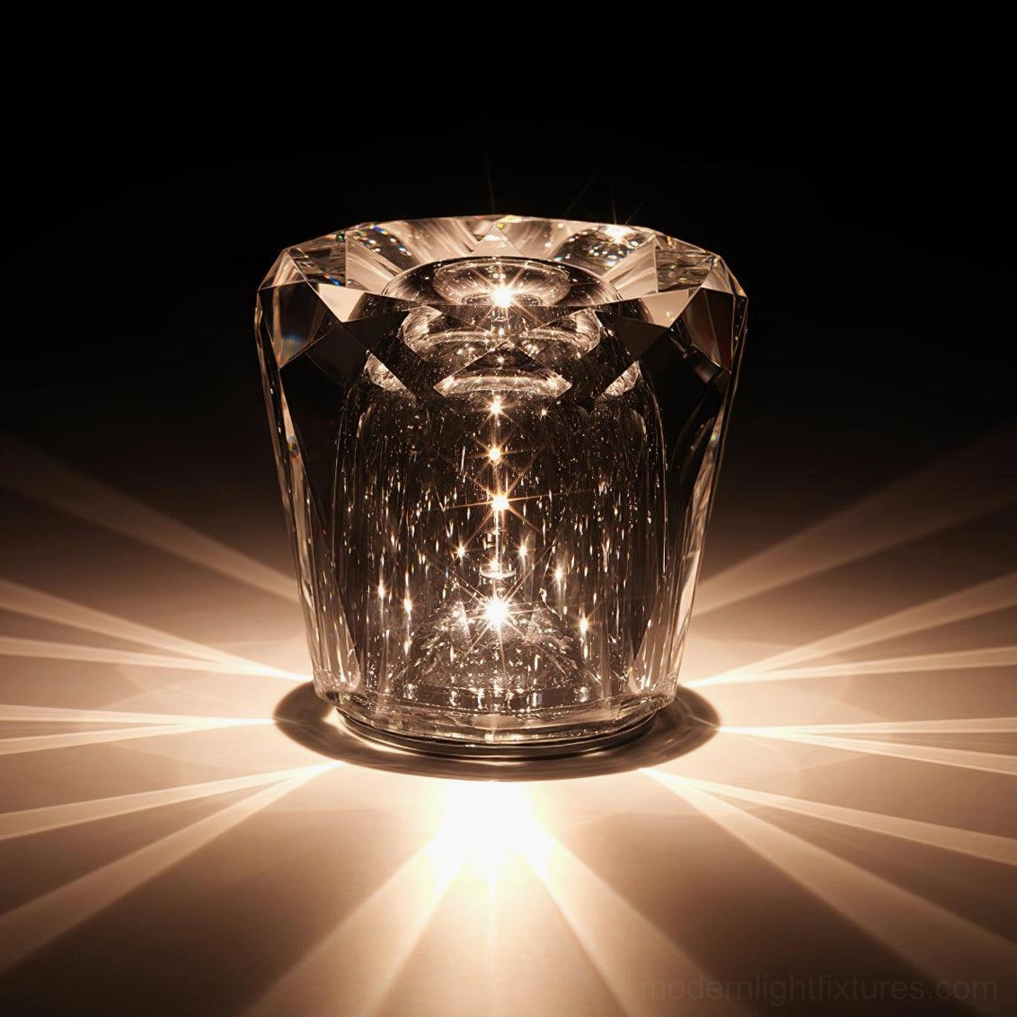 Crystal diamond table lamp cordless design with push-button control, hand-polished facets, 10-hour battery runtime per charge