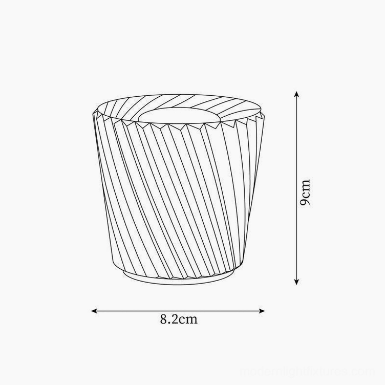 Crystal diamond table lamp technical design sketch orthographic front view with dimension markings 8.2cm x 9cm twisted cylindrical shape