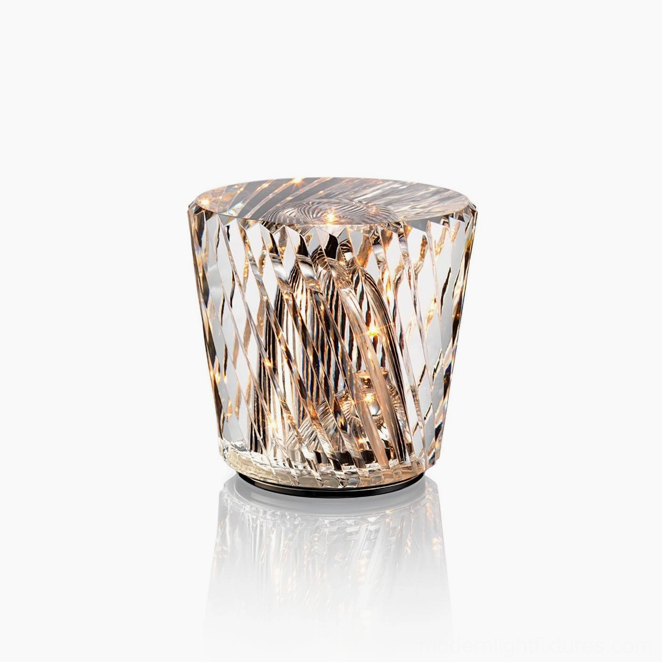 Hand-cut crystal diamond table lamp dining table placement, multiple units creating intimate candlelit ambiance without actual candles
