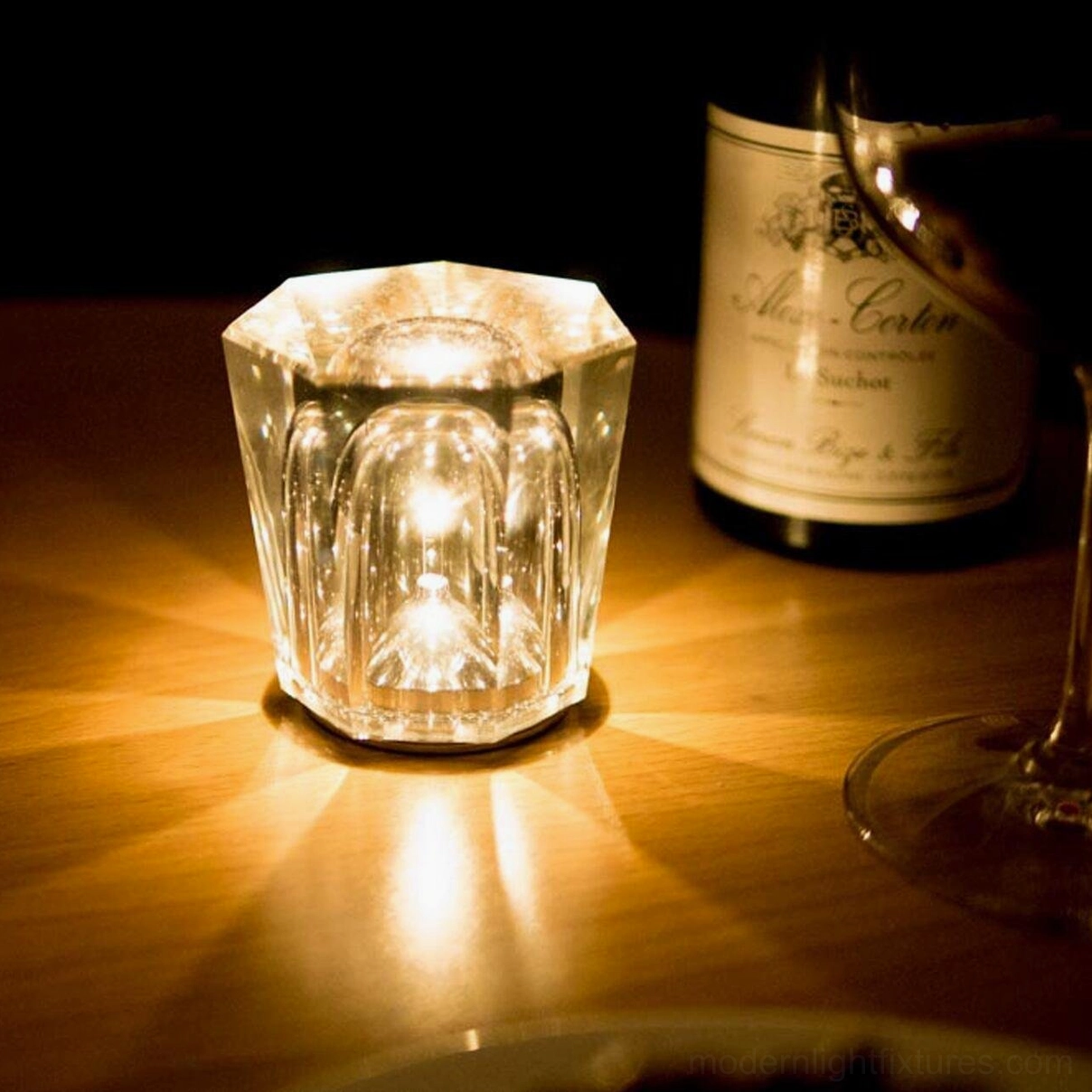 Crystal diamond table lamp showing model A design variant, faceted clear crystal construction, original design iteration
