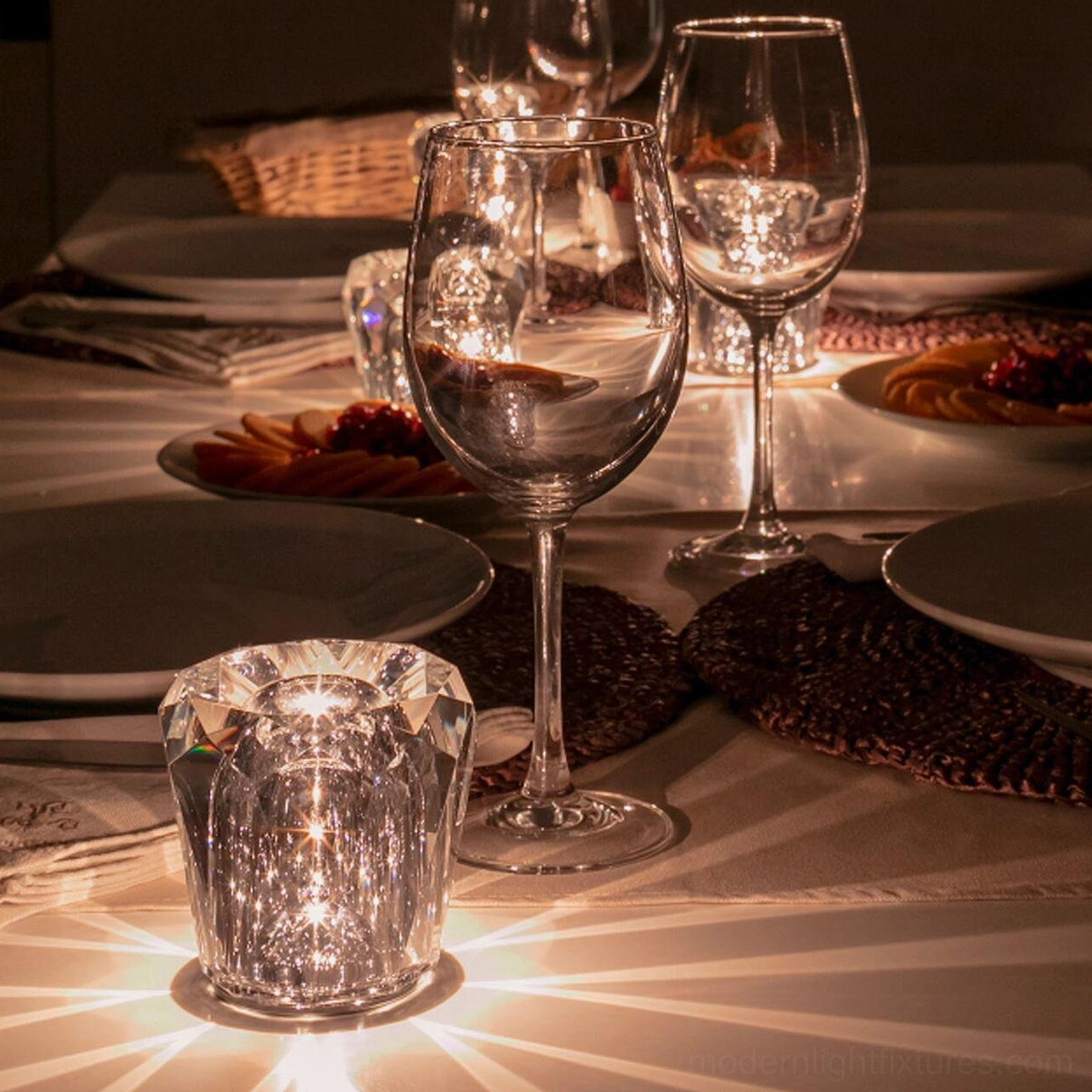 Crystal diamond table lamp showing model B design variant, geometric facet pattern, alternate hand-cut crystal design option