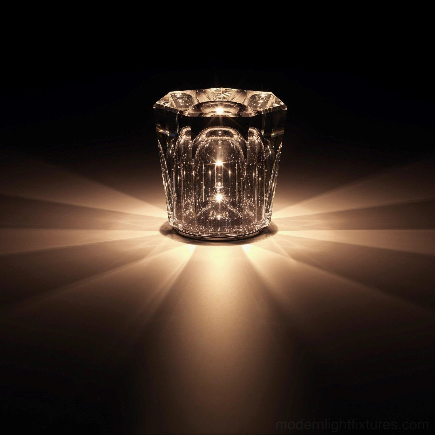 Crystal diamond table lamp showing model C design variant, hand-cut faceted clear crystal, comparable facet geometry variations