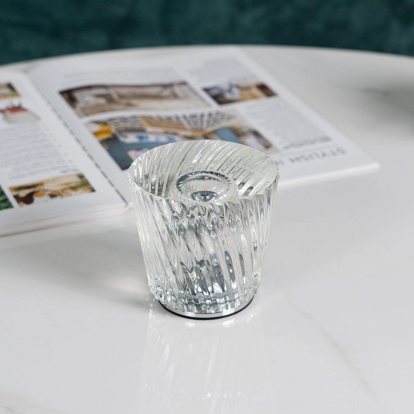 Crystal diamond table lamp safety features view, cordless design eliminating trip hazards, childproof home lighting solution