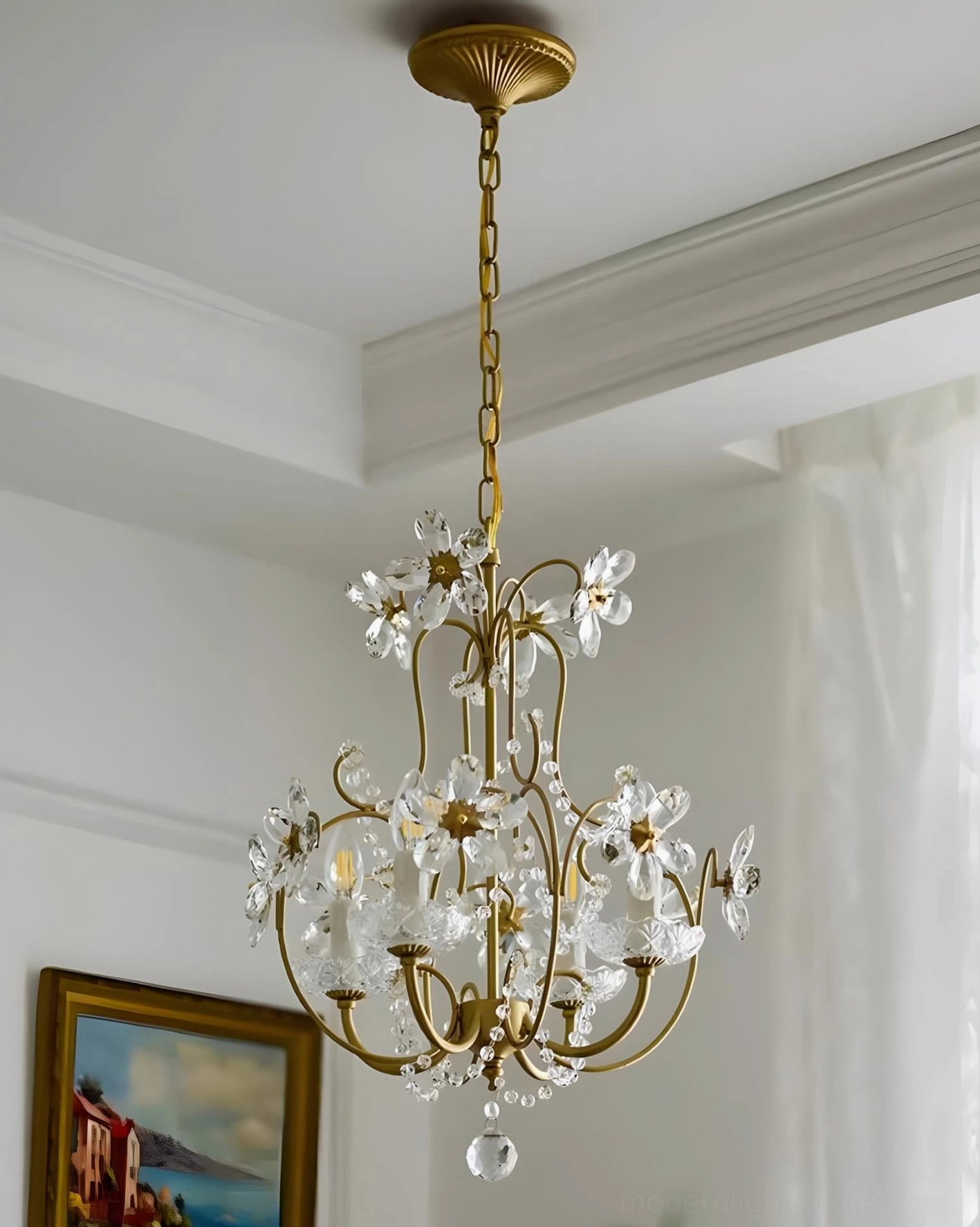 Cristavelle brass and crystal pendant light fixture with adjustable chain and E14 socket configuration