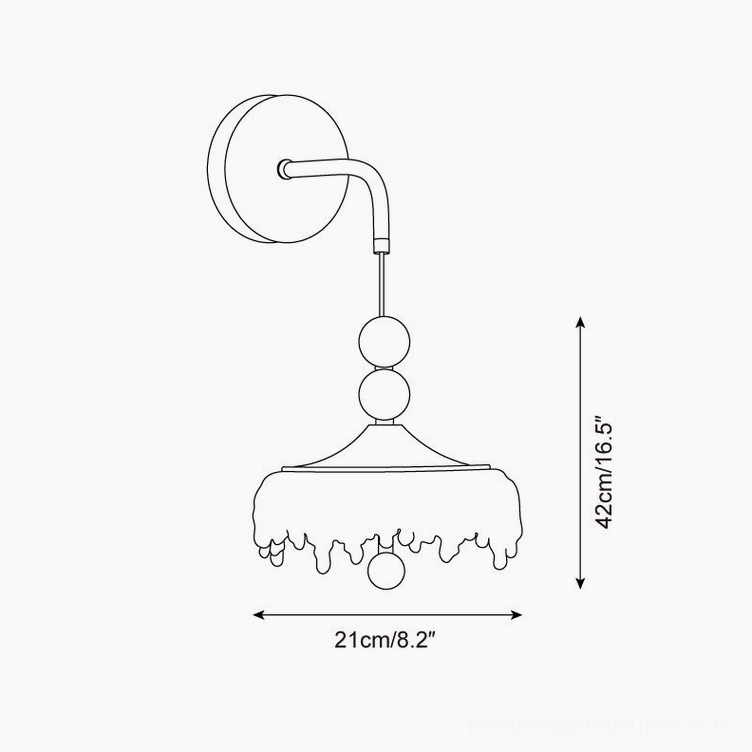 Crystal dewdrop wall sconce technical specification drawing showing dimensions 21cm width by 42cm height