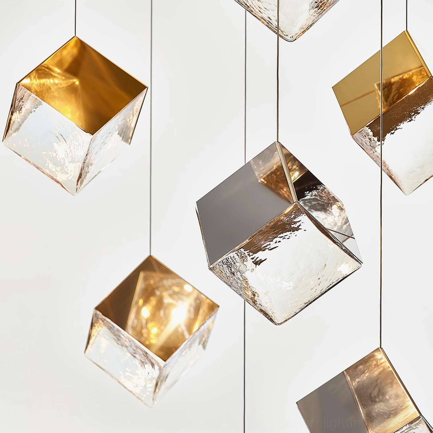 Modern cube chandelier adjustable hanging height cable installation feature