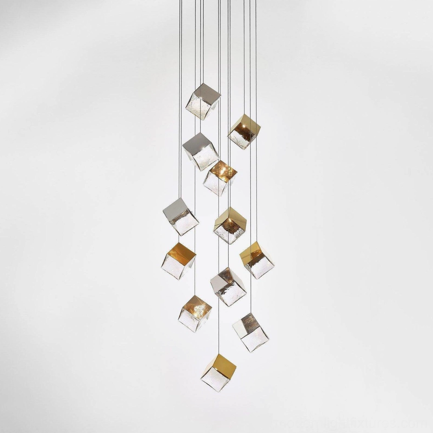 Large-scale geometric cube chandelier art gallery museum quality lighting