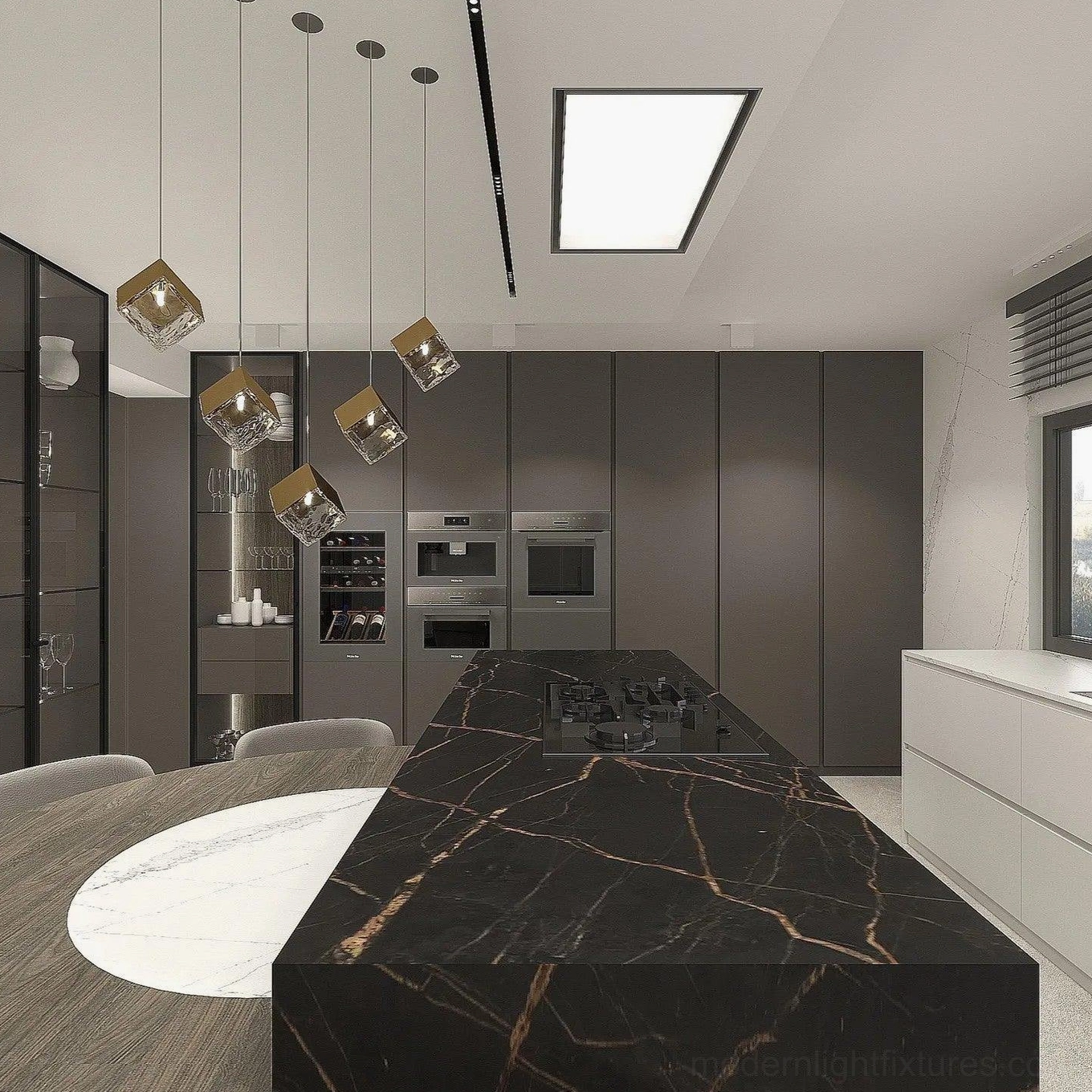 Modern geometric glass cube chandelier asymmetrical installation arrangement