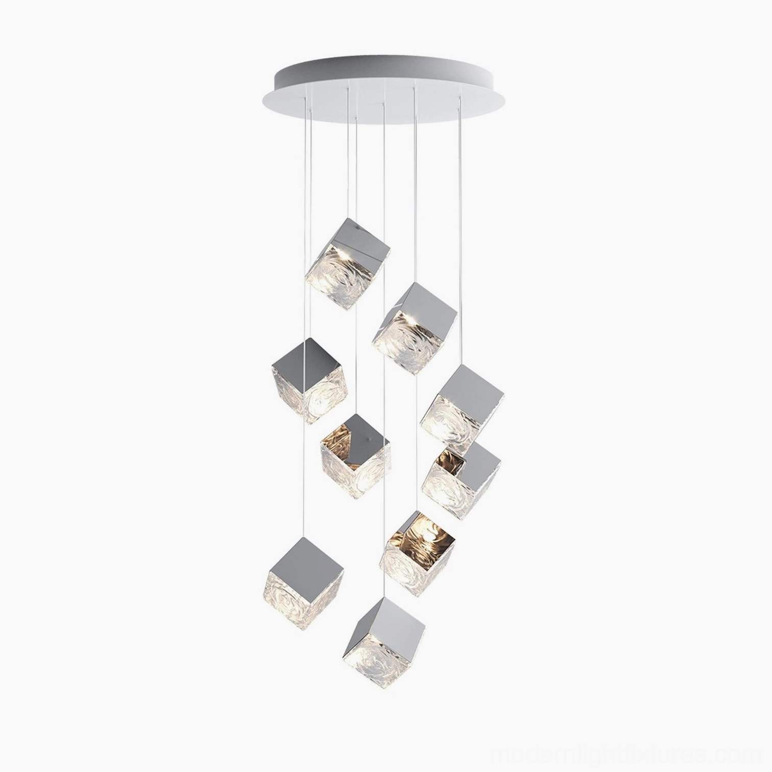 Contemporary geometric glass cube chandelier bathroom lighting application
