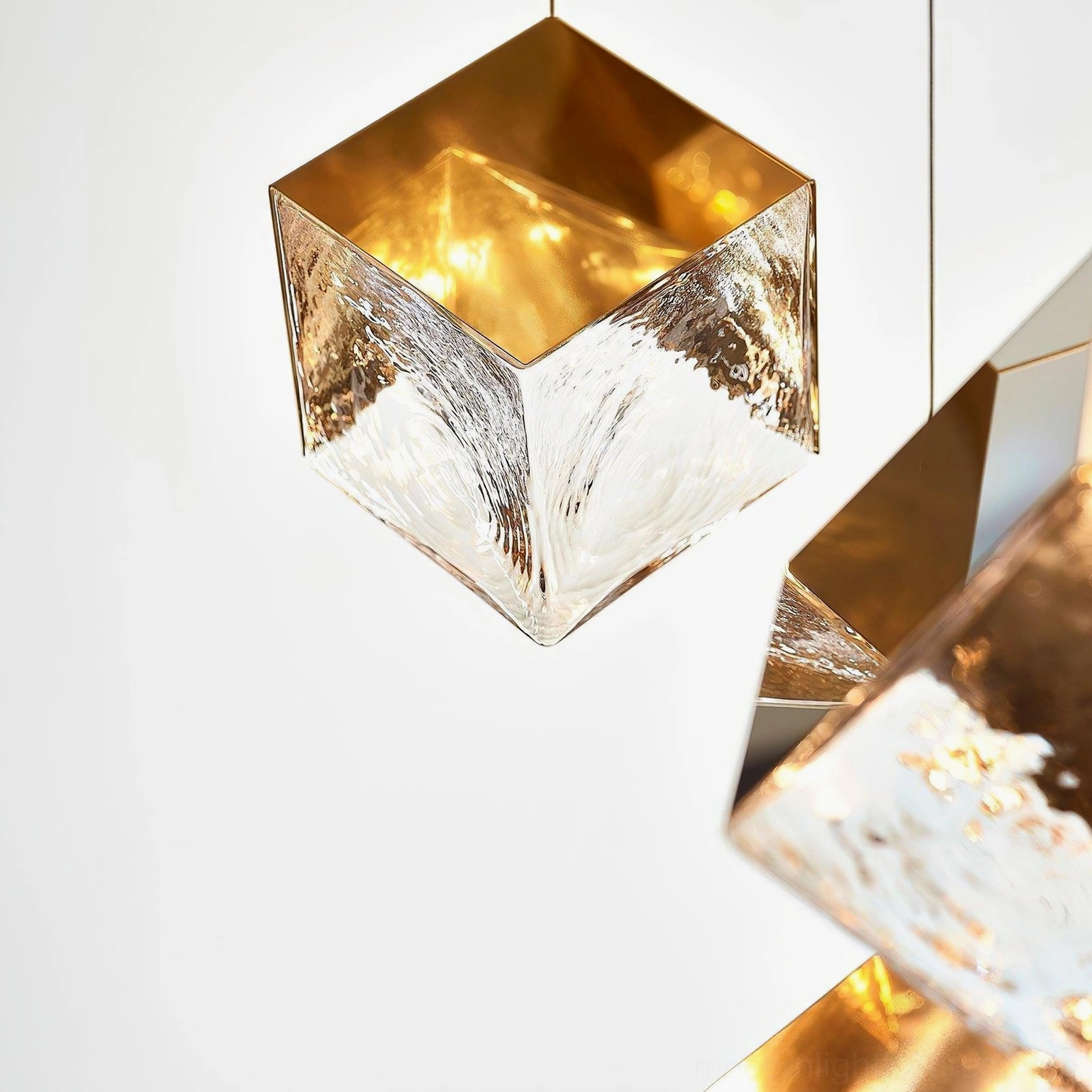 Modern geometric cube chandelier living room focal point design inspiration