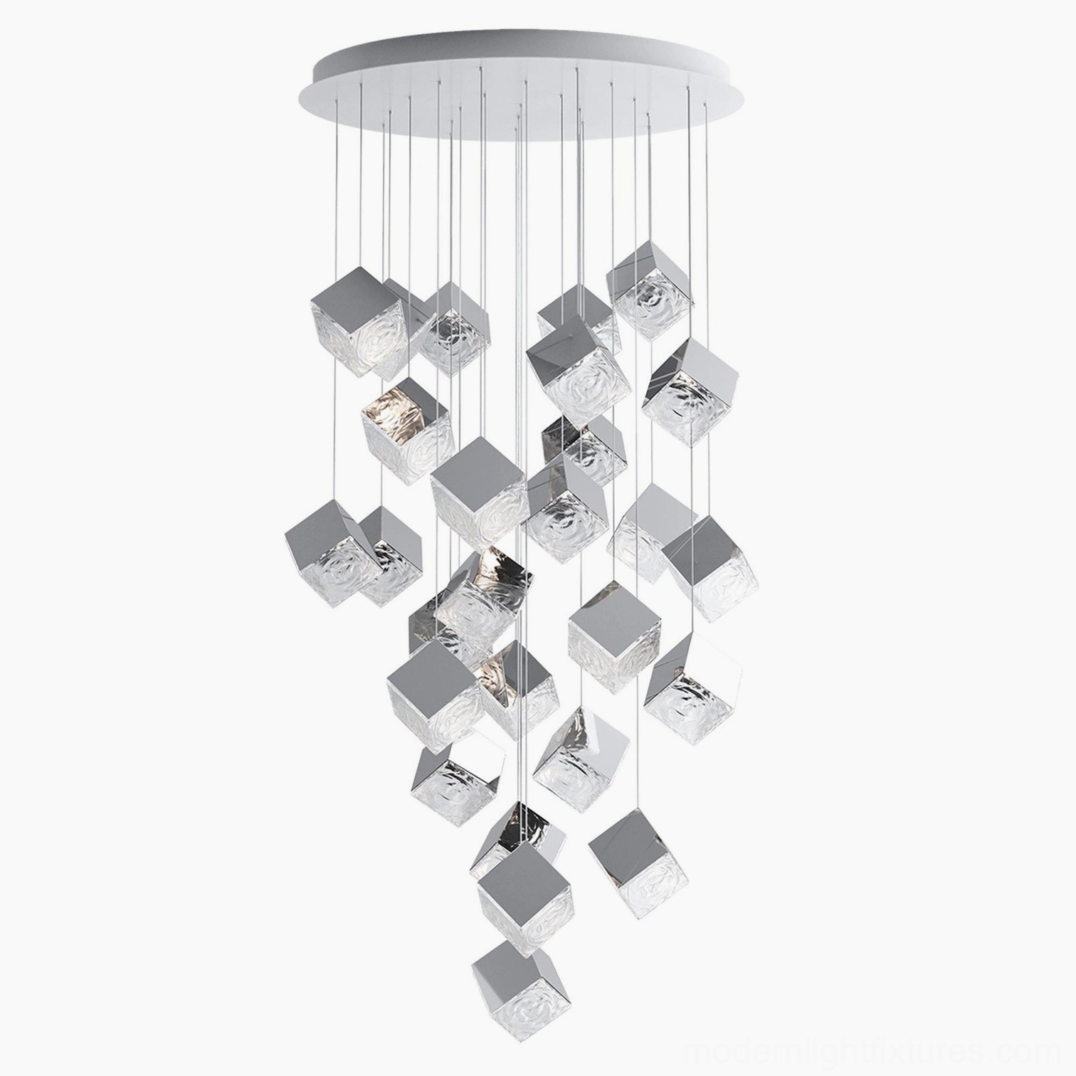 Large geometric cube chandelier premium metal polished finish quality detail