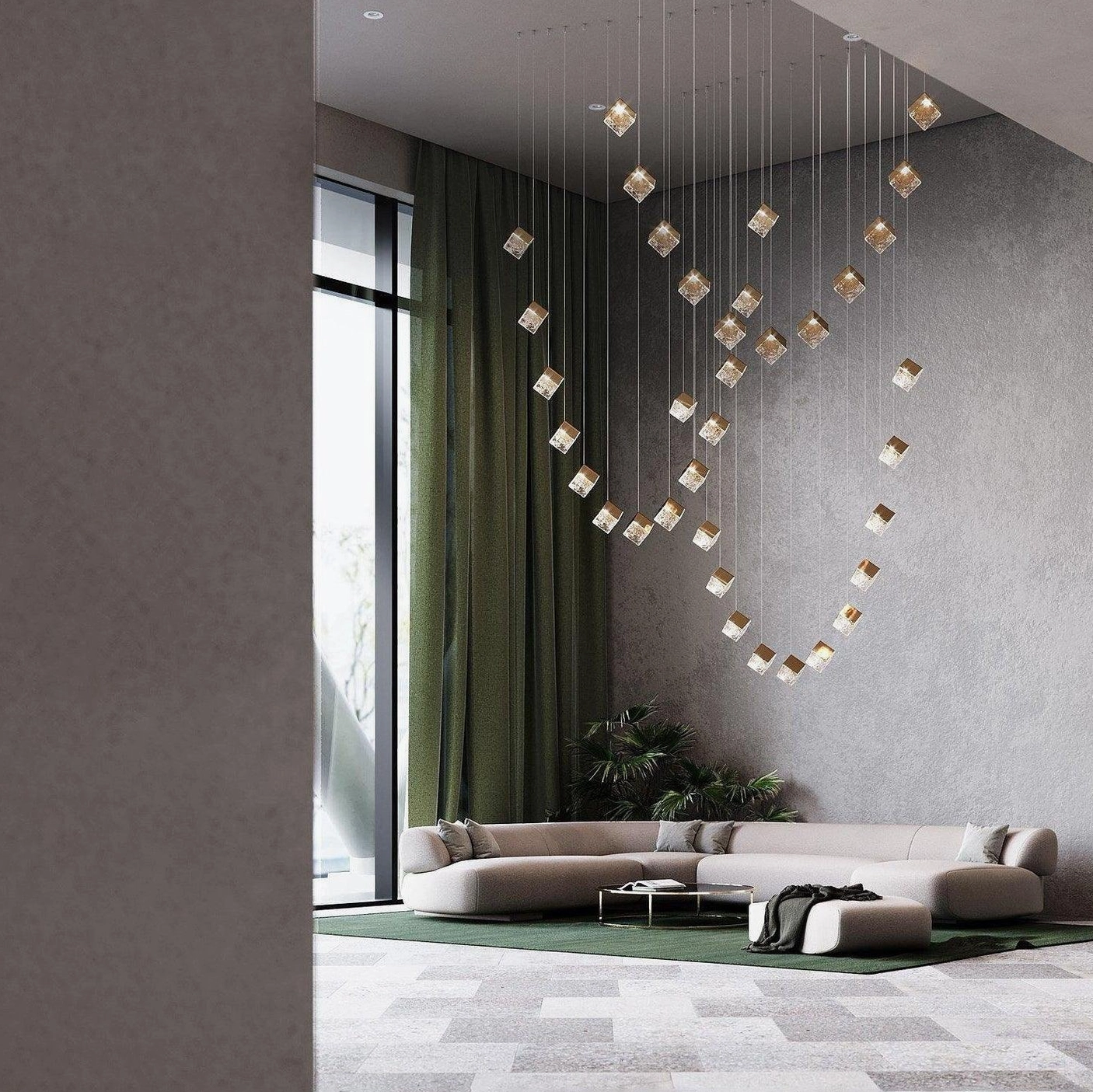 Modern geometric cube light fixture LED bulb energy efficient technology