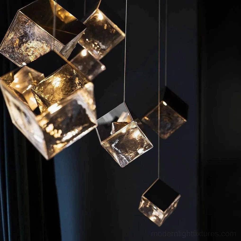 Contemporary cube pendant light fixture designer collaboration showcase