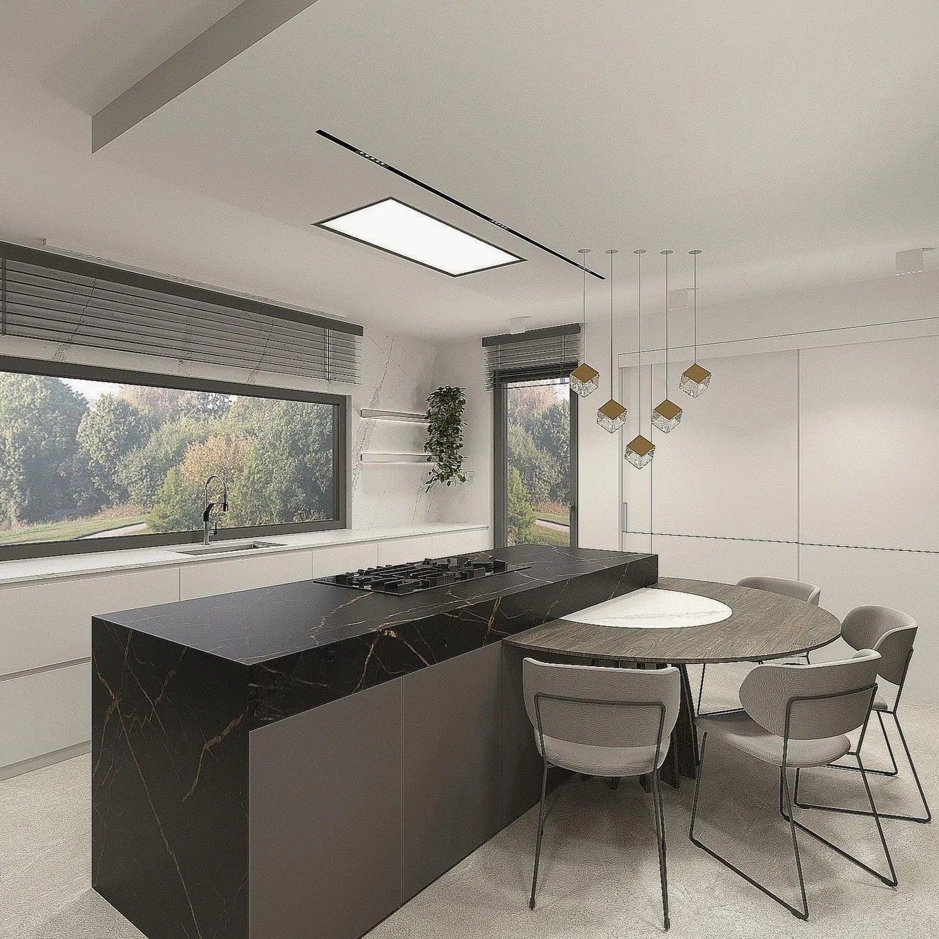 Geometric cube pendant light fixture industrial chic aesthetic application